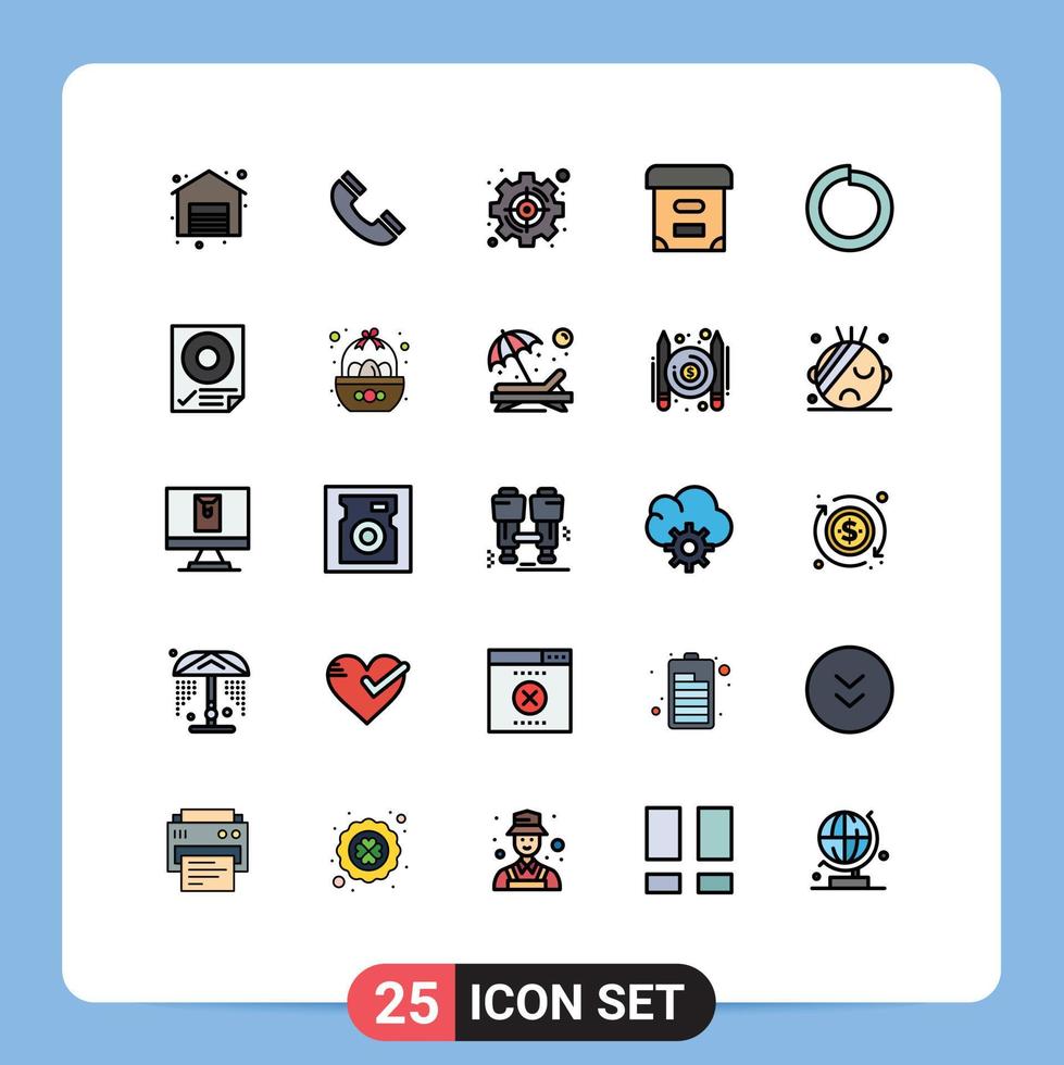 Pack of 25 Modern Filled line Flat Colors Signs and Symbols for Web Print Media such as washer bolt management documents archive Editable Vector Design Elements