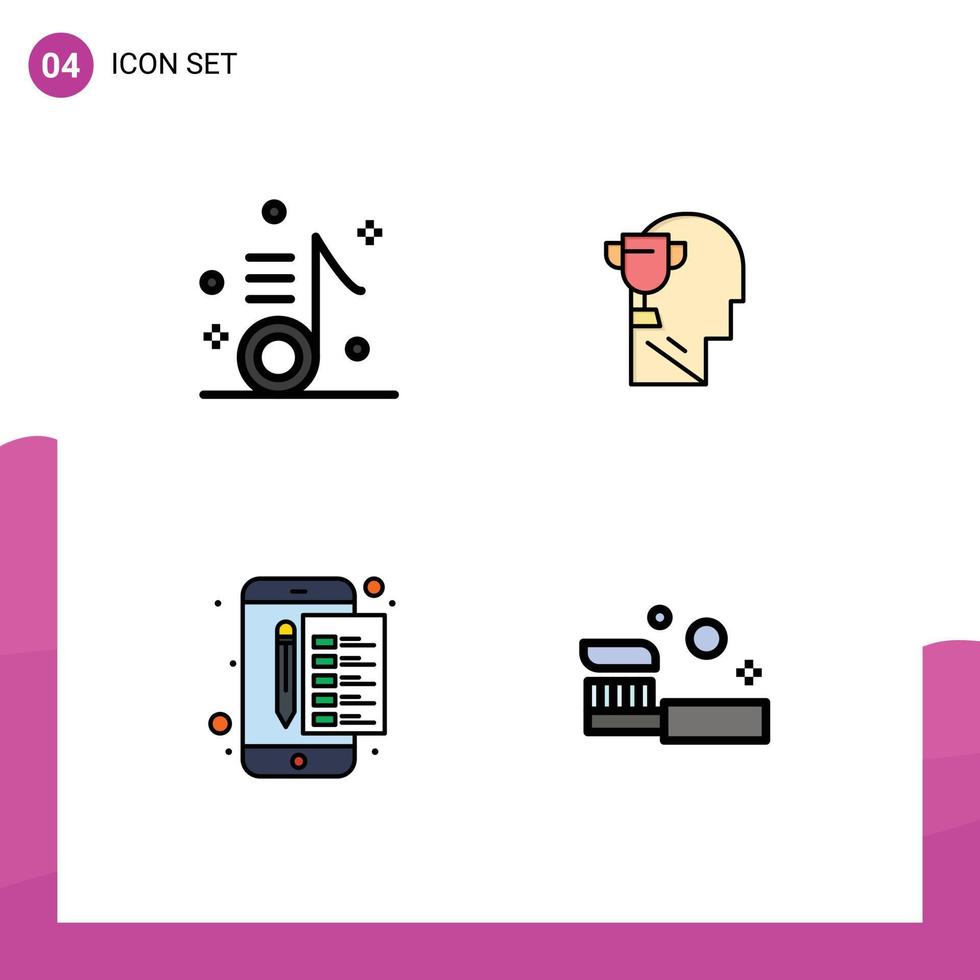 Set of 4 Commercial Filledline Flat Colors pack for audio archive note brian payment Editable Vector Design Elements