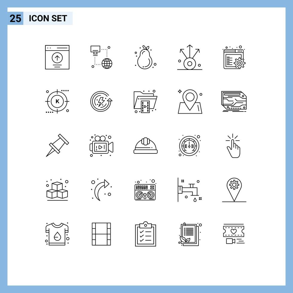 Modern Set of 25 Lines and symbols such as gear share monitor export summer Editable Vector Design Elements