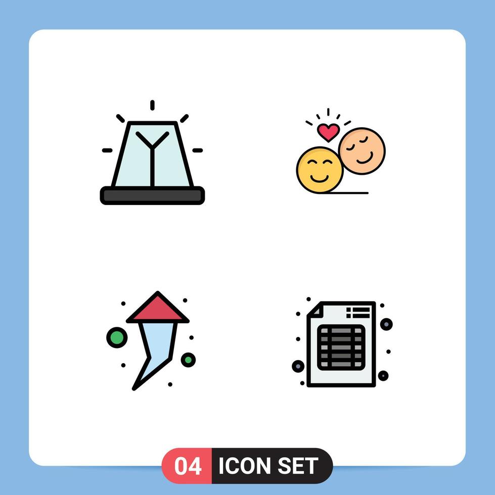4 Filledline Flat Color concept for Websites Mobile and Apps alert arrow siren smiley faces up Editable Vector Design Elements