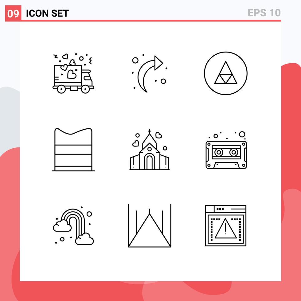 Set of 9 Modern UI Icons Symbols Signs for love web rune fashion clothing Editable Vector Design Elements