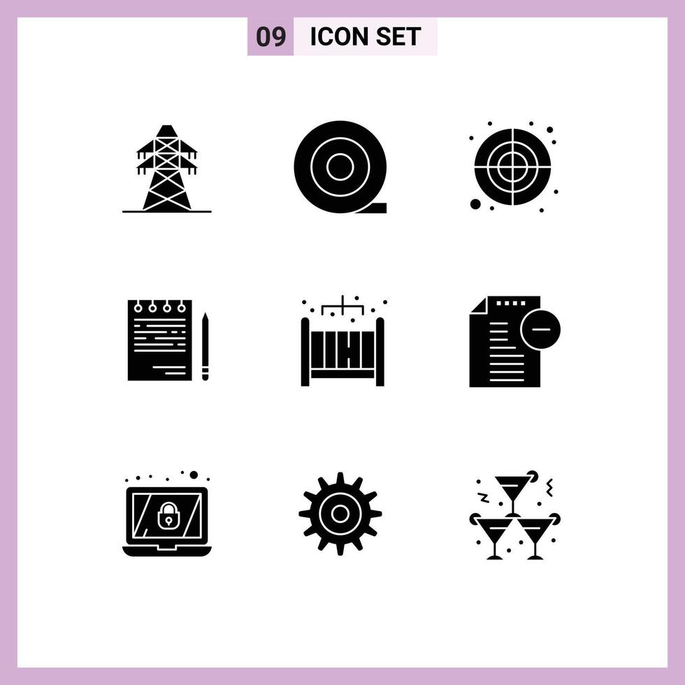 9 Thematic Vector Solid Glyphs and Editable Symbols of remove living target home list Editable Vector Design Elements