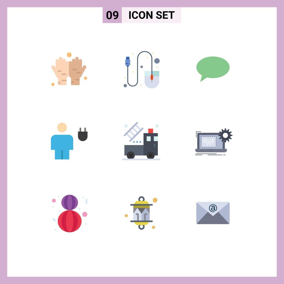 Group of 9 Flat Colors Signs and Symbols for truck power chating human body Editable Vector Design Elements