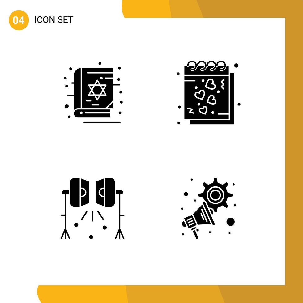 Universal Solid Glyphs Set for Web and Mobile Applications book illumination scary love spotlight Editable Vector Design Elements