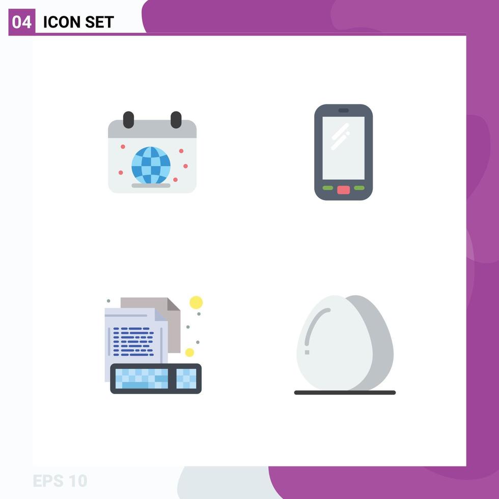 Editable Vector Line Pack of 4 Simple Flat Icons of calender samsung globe smart phone computer Editable Vector Design Elements