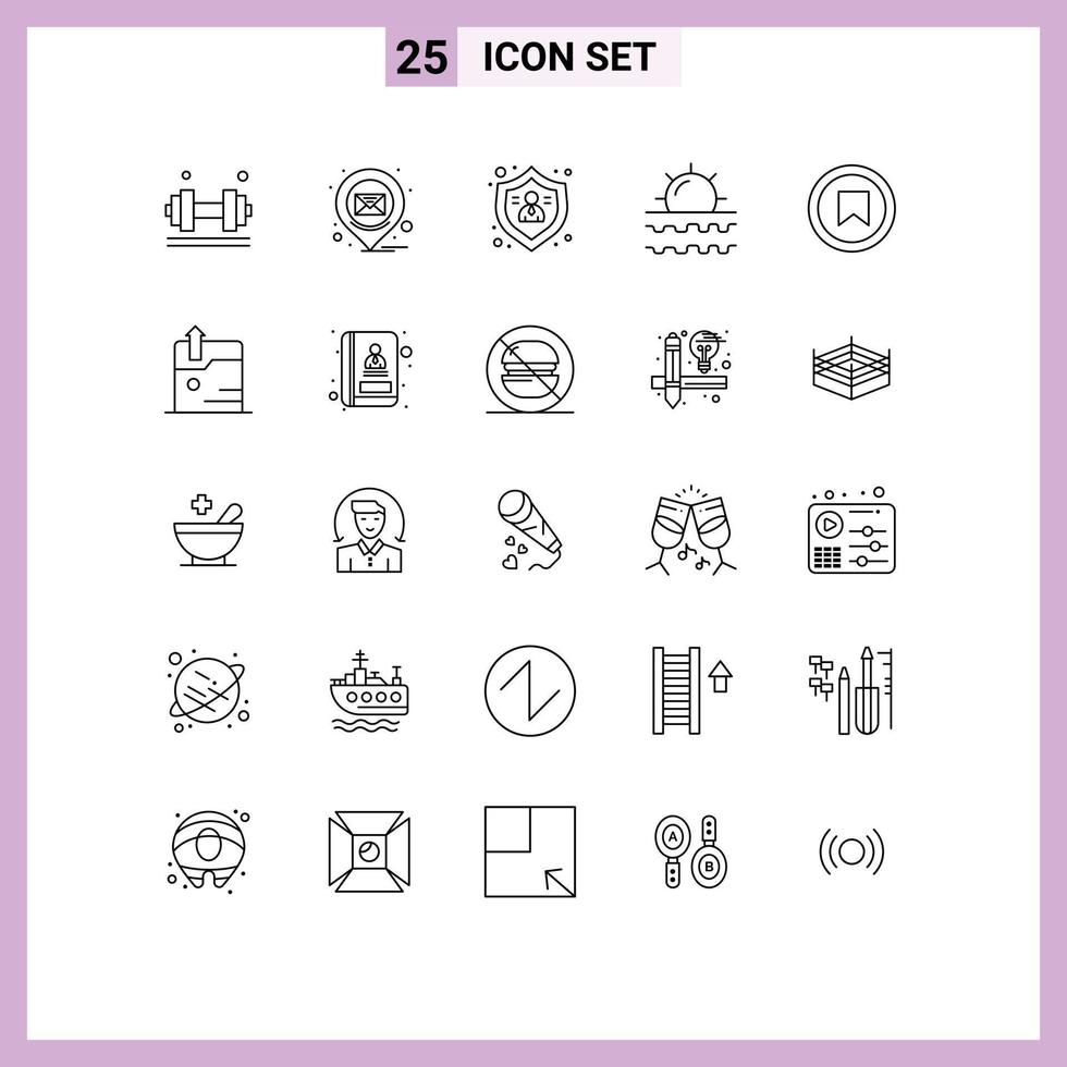 conjunto de 25 iconos de interfaz de usuario modernos símbolos signos para vacaciones sol mensaje mar usuario elementos de diseño vectorial editables vector