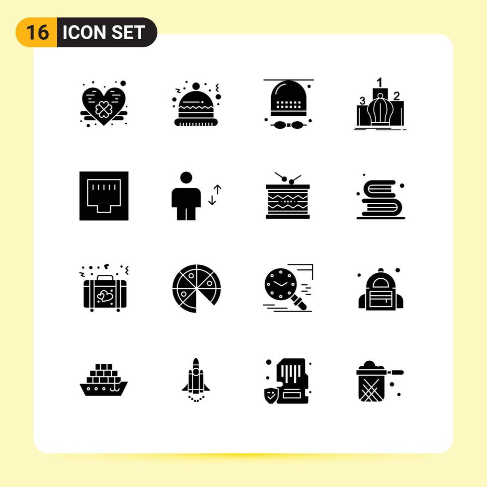 Pack of 16 creative Solid Glyphs of ethernet royal game monarchy king Editable Vector Design Elements
