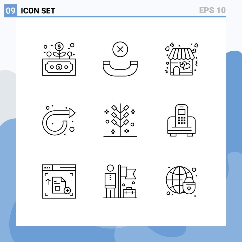 Universal Icon Symbols Group of 9 Modern Outlines of festive celebration shop right forward Editable Vector Design Elements