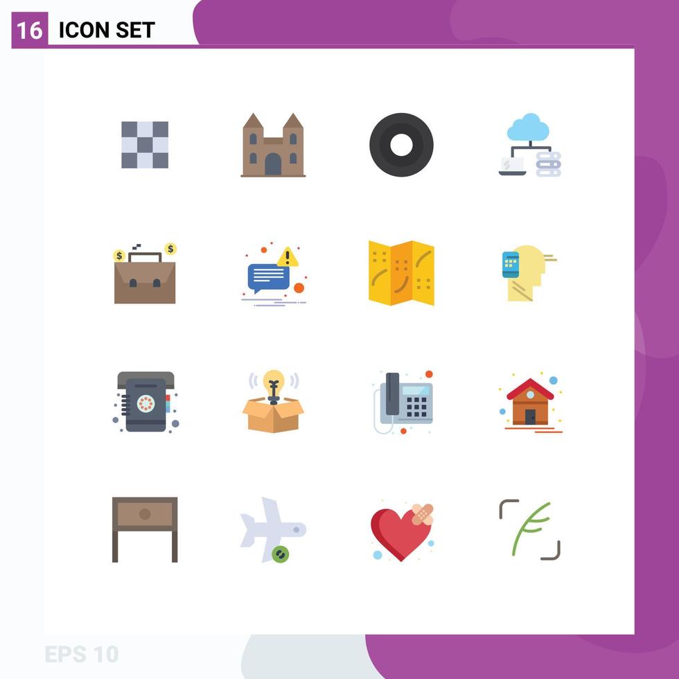 Modern Set of 16 Flat Colors Pictograph of case bag basic server cloud Editable Pack of Creative Vector Design Elements
