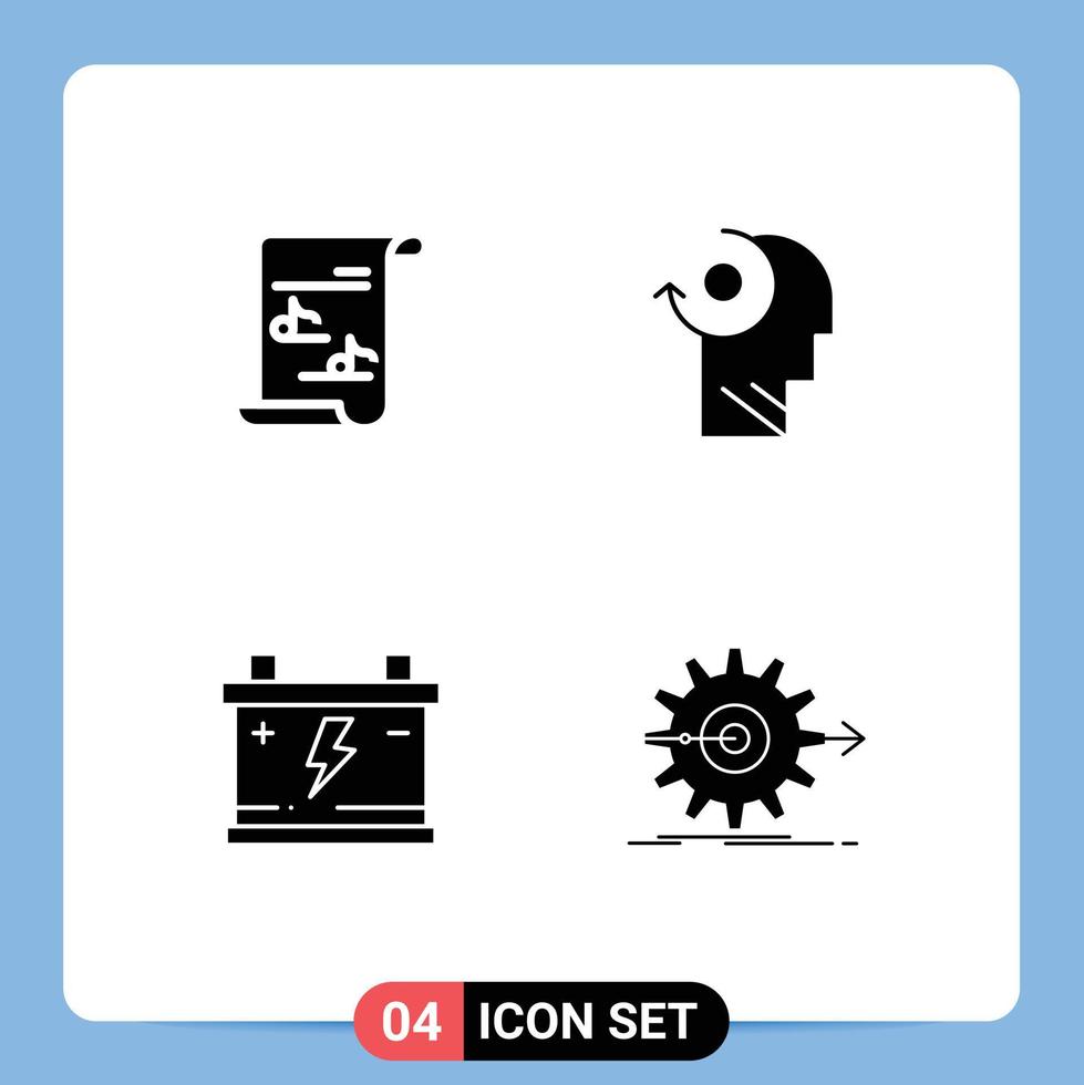 Mobile Interface Solid Glyph Set of 4 Pictograms of file battery playlist your car Editable Vector Design Elements