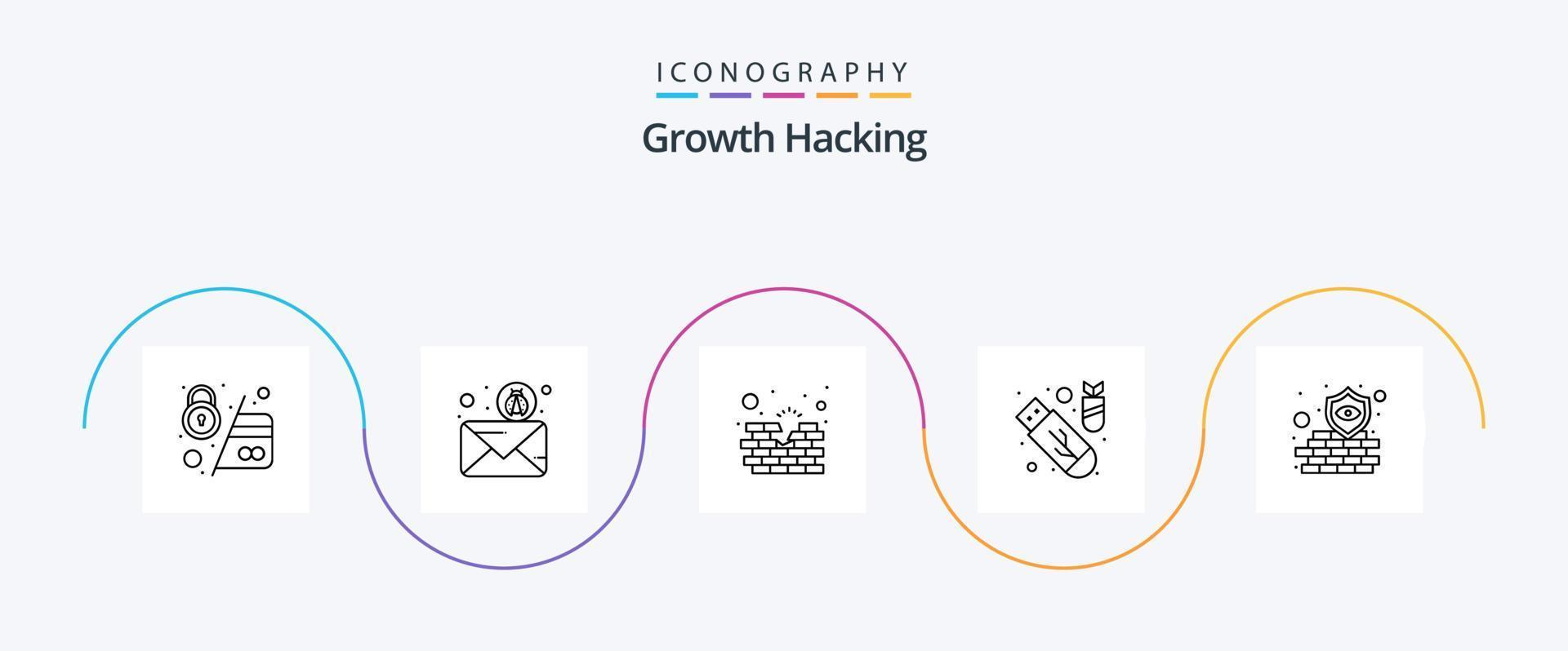 Hacking Line 5 Icon Pack Including ddos. attack. spam. usb. firewall vector