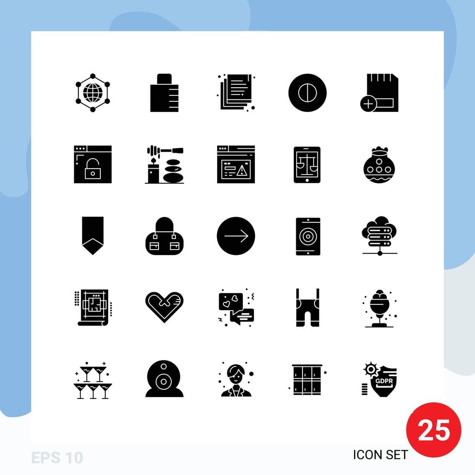Modern Set of 25 Solid Glyphs Pictograph of hardware computers documents card symbols Editable Vector Design Elements
