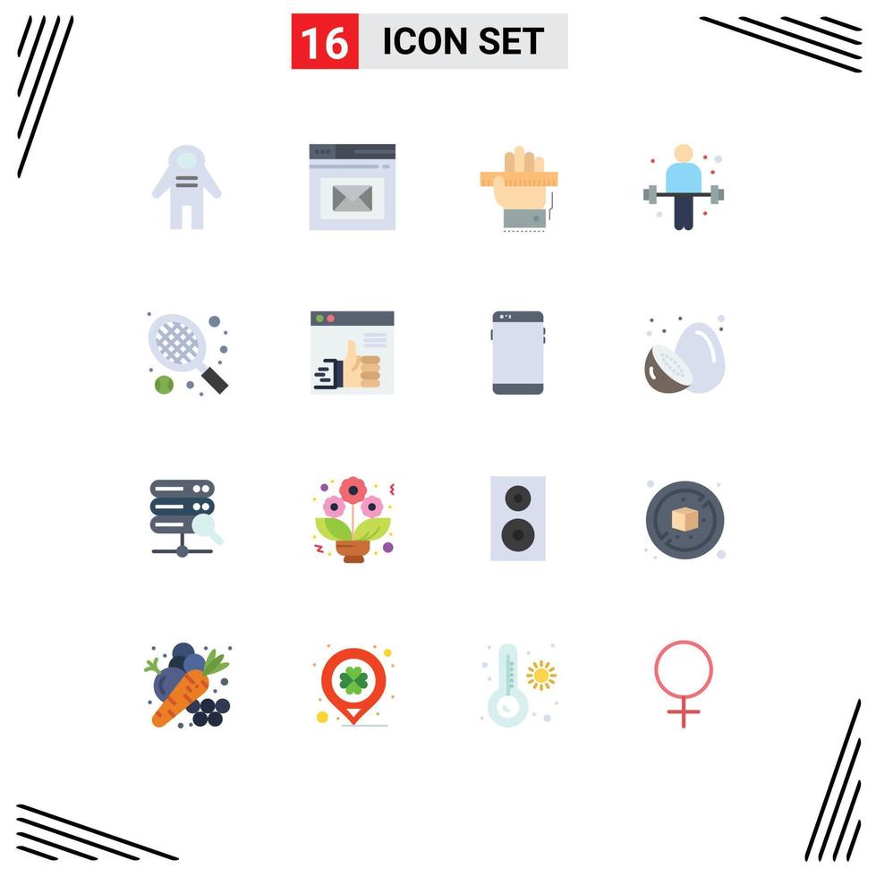 Pack of 16 Modern Flat Colors Signs and Symbols for Web Print Media such as weightlifting exercise web dumbbell learning Editable Pack of Creative Vector Design Elements
