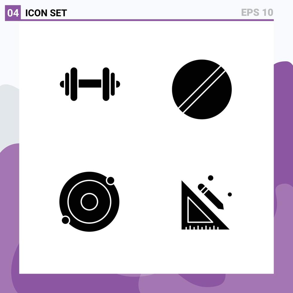 Pack of 4 creative Solid Glyphs of dumbbell atom motivation medicine structure Editable Vector Design Elements