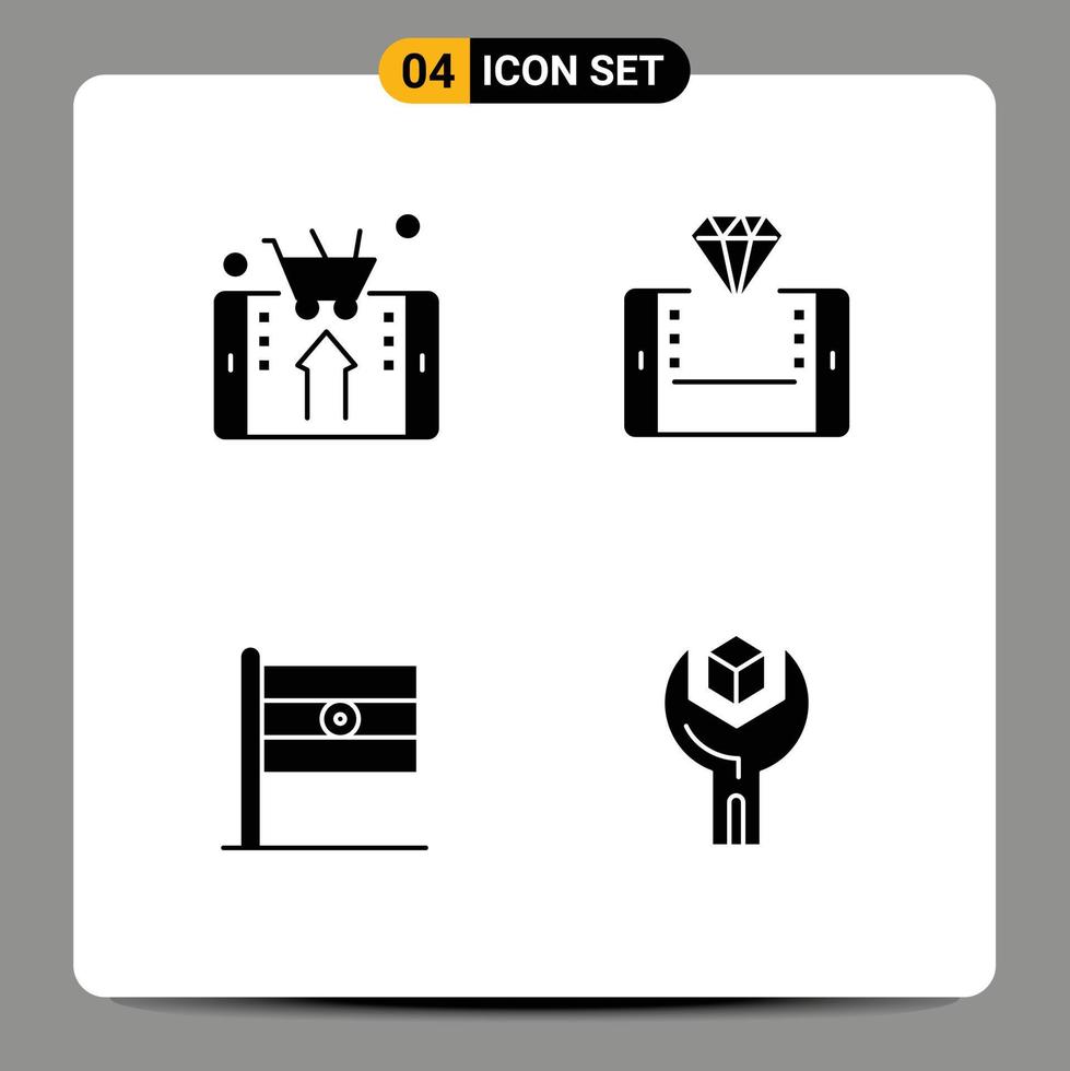 4 Thematic Vector Solid Glyphs and Editable Symbols of mobile config shopping flag product Editable Vector Design Elements