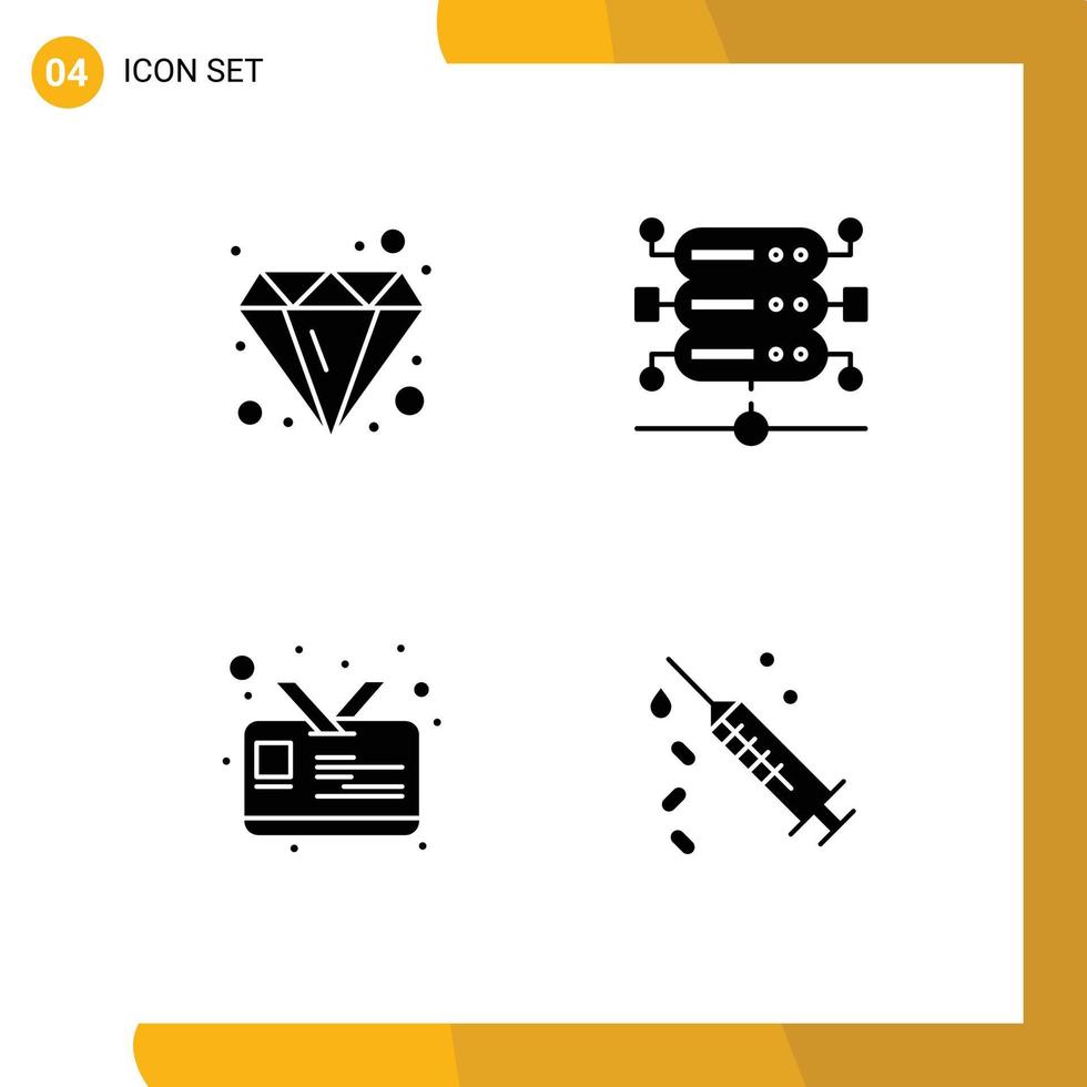 Pack of creative Solid Glyphs of design student card jewel server syringe Editable Vector Design Elements