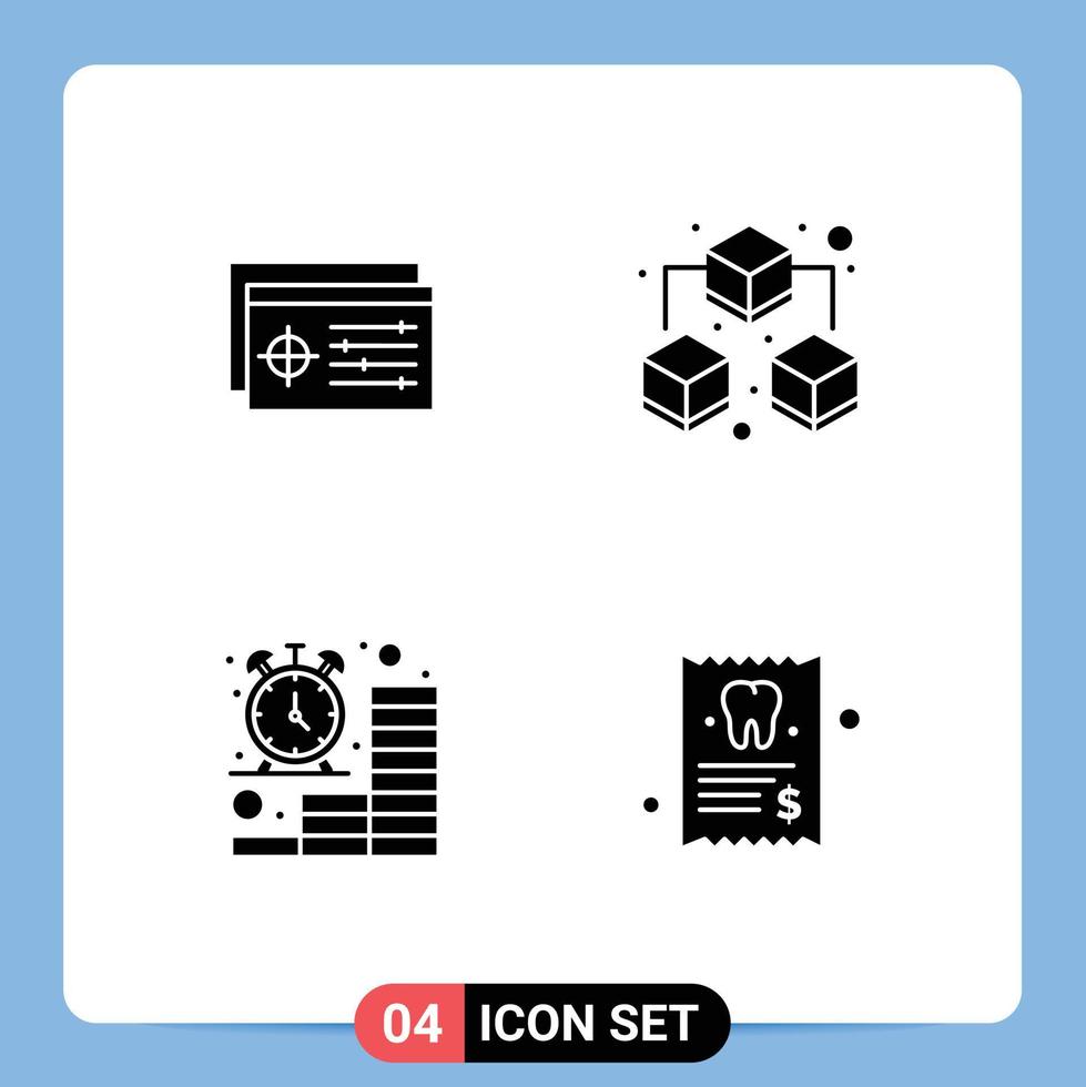 conjunto moderno de 4 pictogramas de glifos sólidos de configuración de objetos de monedas que comparten dinero elementos de diseño de vectores editables