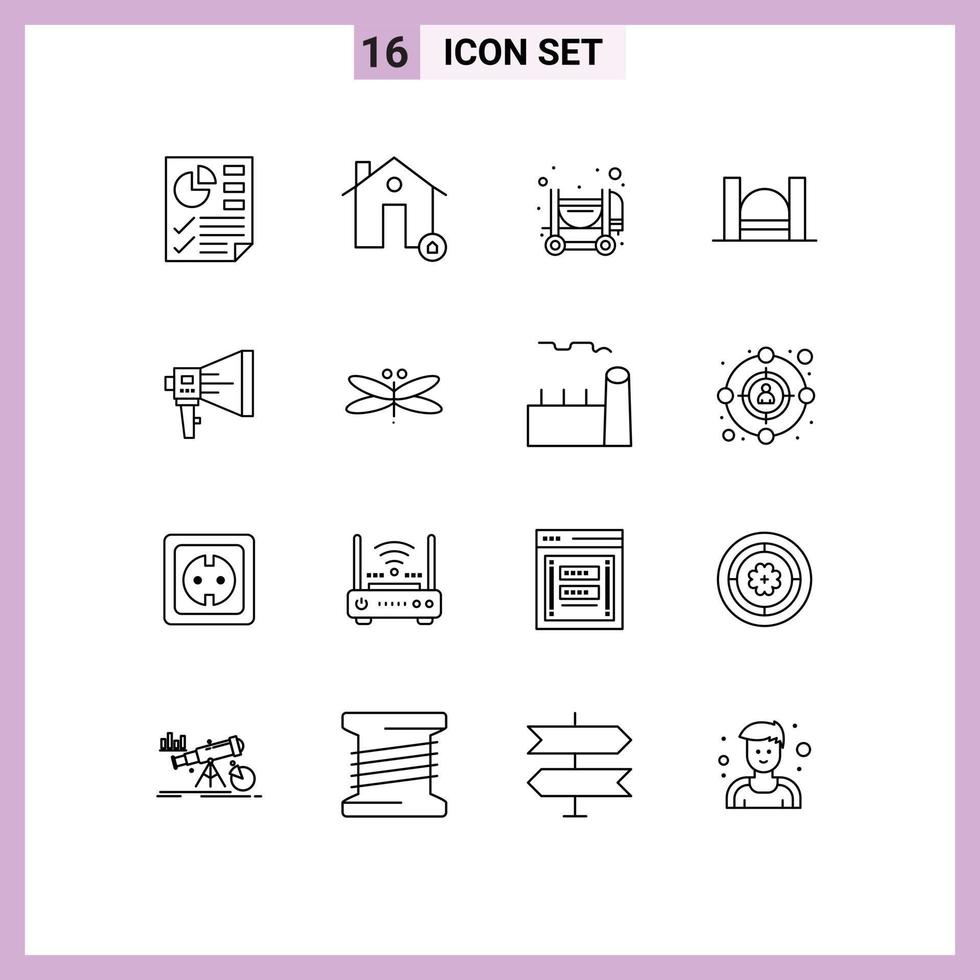 Mobile Interface Outline Set of 16 Pictograms of announce industrial real harbor bridge Editable Vector Design Elements