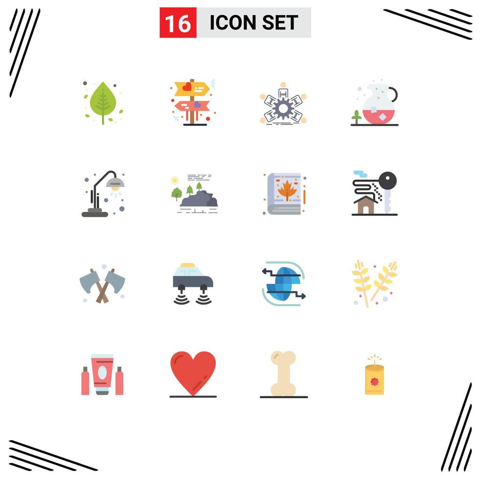 Mobile Interface Flat Color Set of 16 Pictograms of school food team tea teamwork Editable Pack of Creative Vector Design Elements