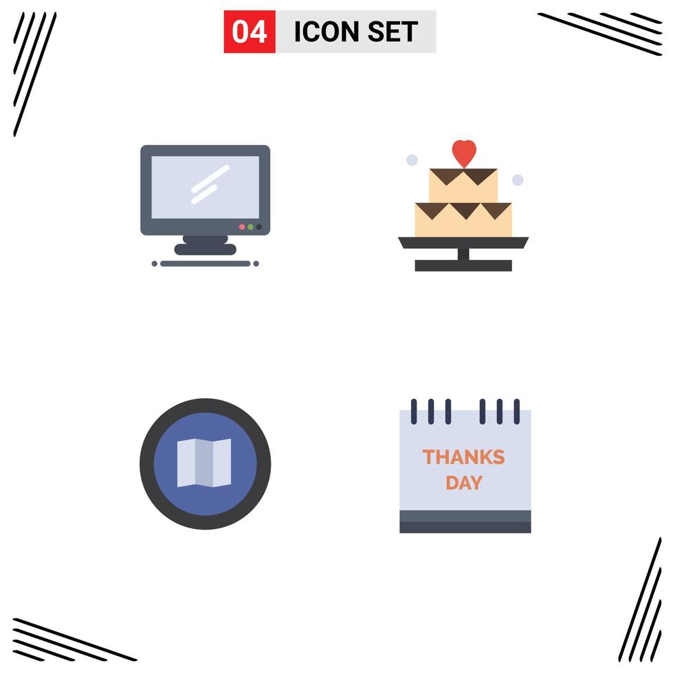4 Universal Flat Icons Set for Web and Mobile Applications computer find imac heart map Editable Vector Design Elements