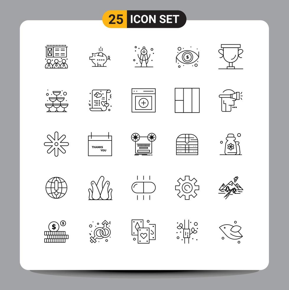25 User Interface Line Pack of modern Signs and Symbols of prize achievements divider view eye Editable Vector Design Elements