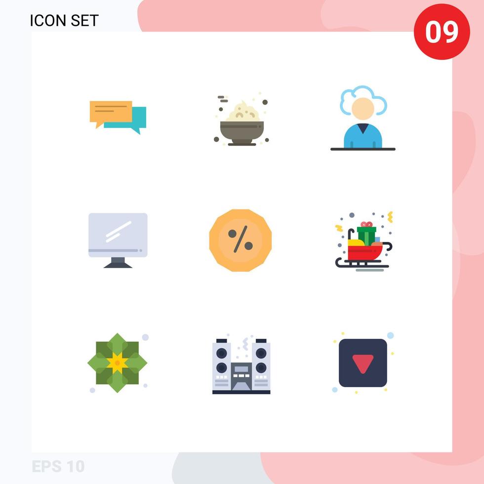 User Interface Pack of 9 Basic Flat Colors of pc device food monitor person Editable Vector Design Elements