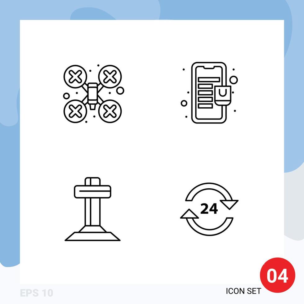 4 Line concept for Websites Mobile and Apps cam christian drone robot mobile easter Editable Vector Design Elements