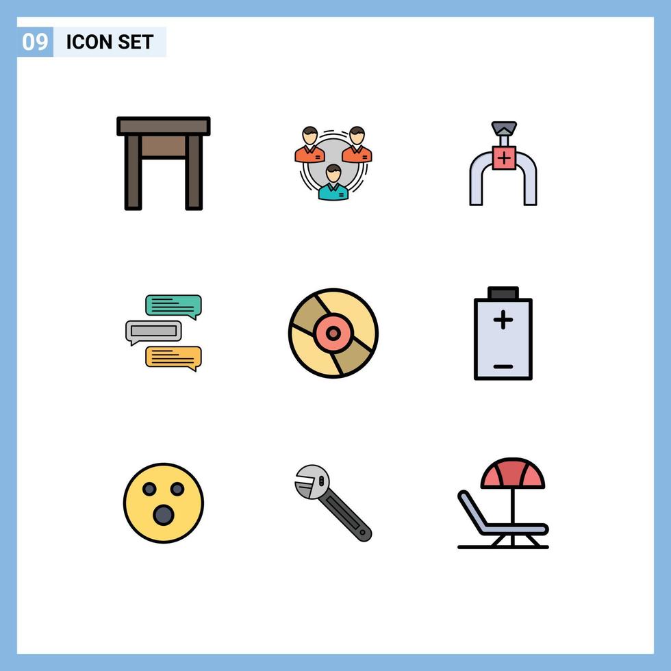 Pack of 9 Modern Filledline Flat Colors Signs and Symbols for Web Print Media such as comments chat people line pipe Editable Vector Design Elements