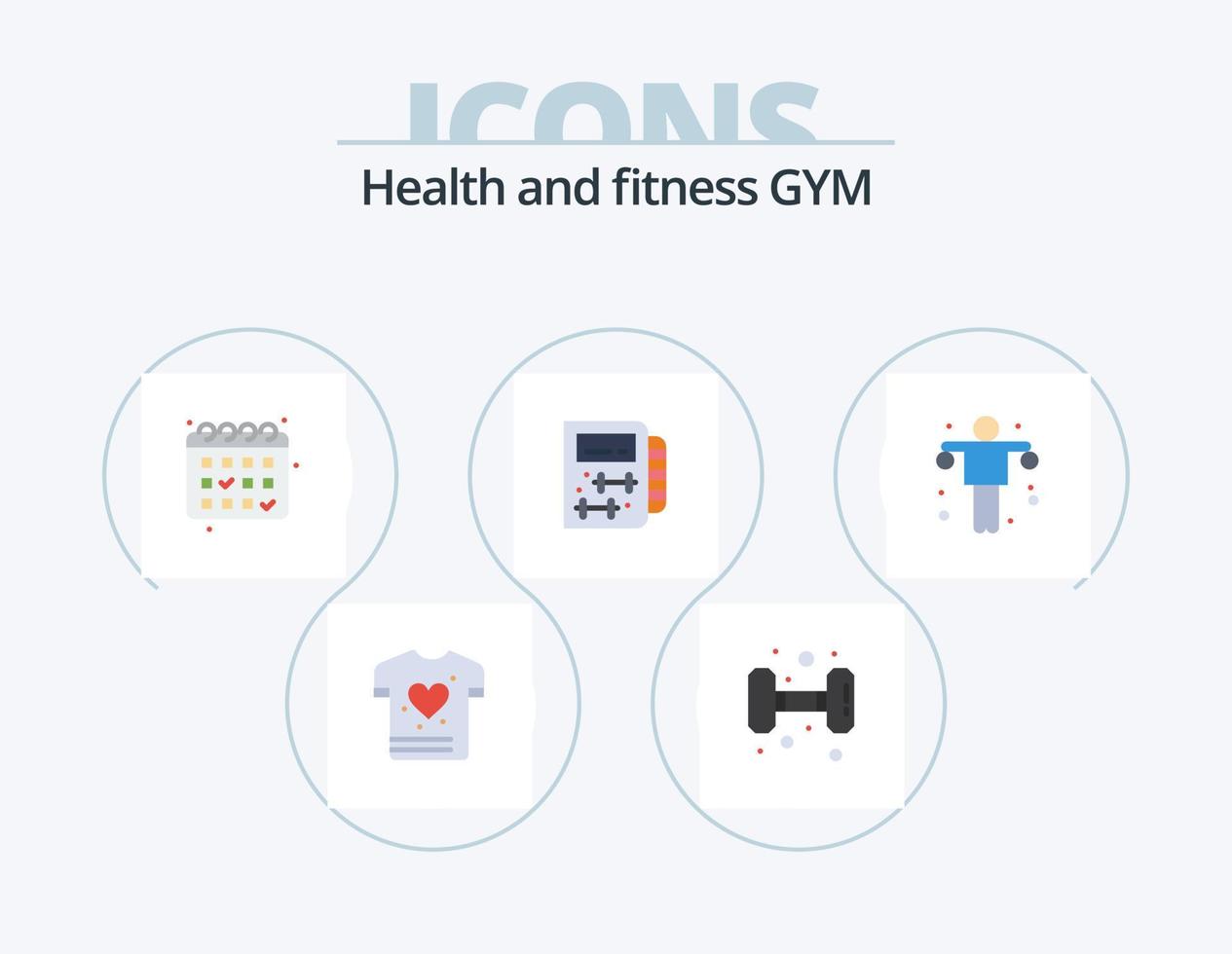 Gym Flat Icon Pack 5 Icon Design. sport. exercise. calender. dumbbell. healthy vector