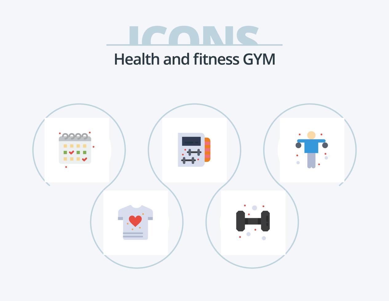 paquete de iconos planos de gimnasio 5 diseño de iconos. deporte. ejercicio. calandrar. pesa. saludable vector