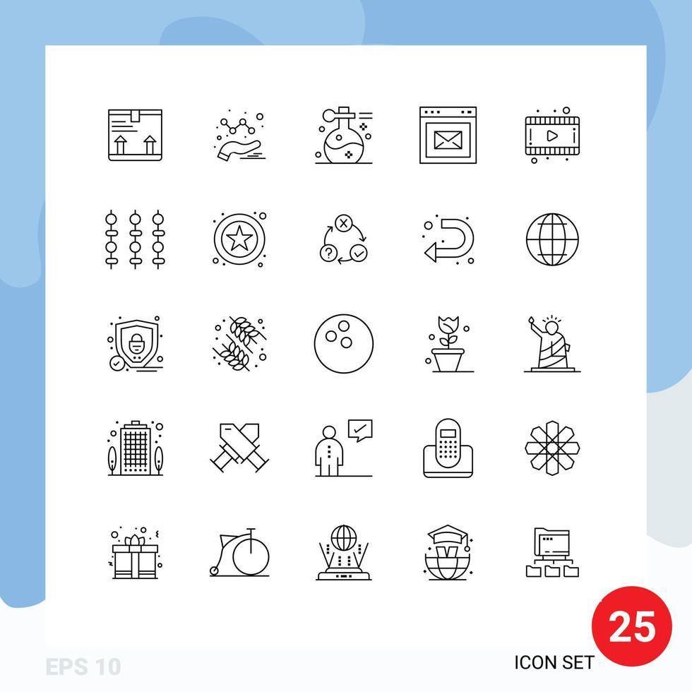 Universal Icon Symbols Group of 25 Modern Lines of movie website massage webpage browser Editable Vector Design Elements