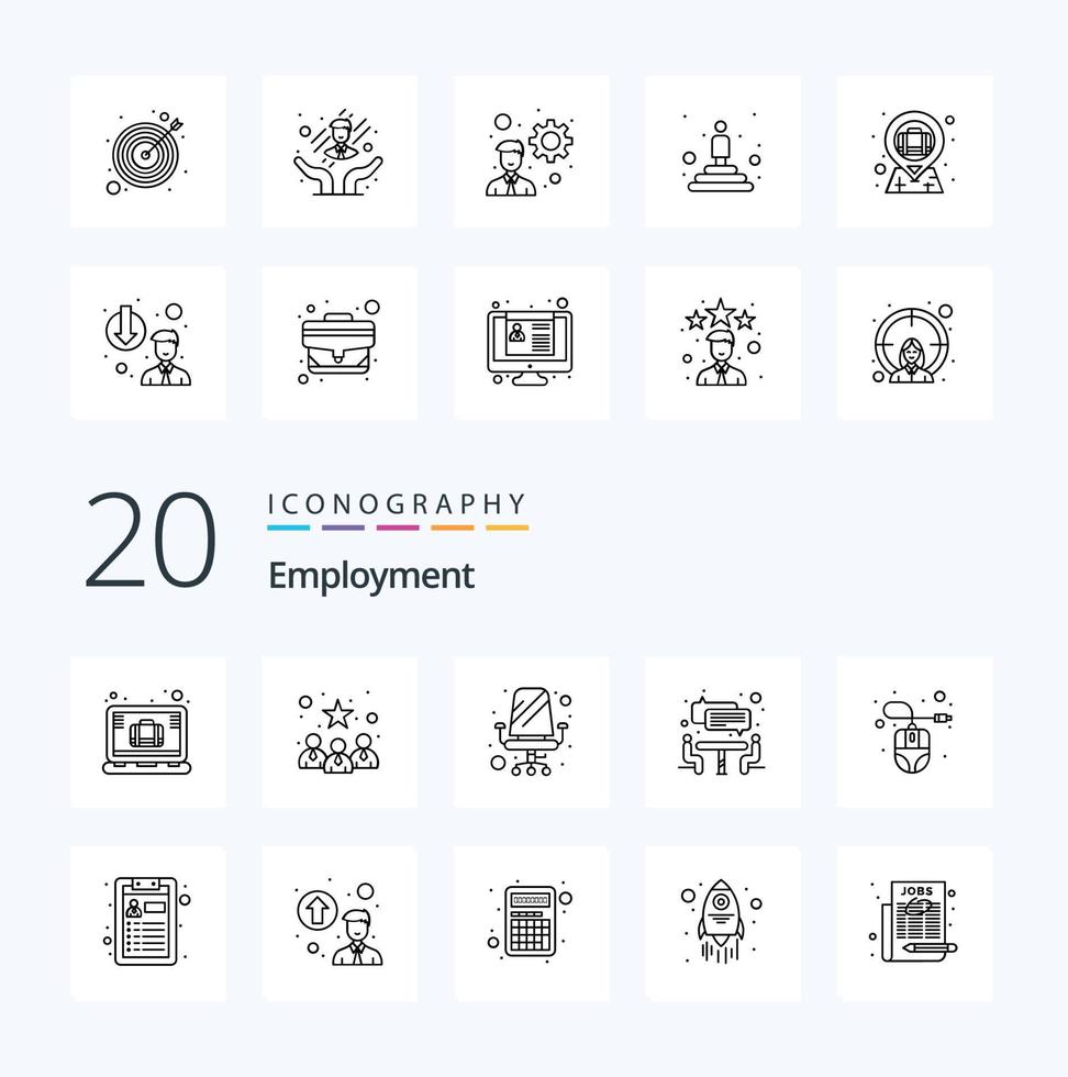 20 Employment Line icon Pack like hardware computer chair teamwork interview vector