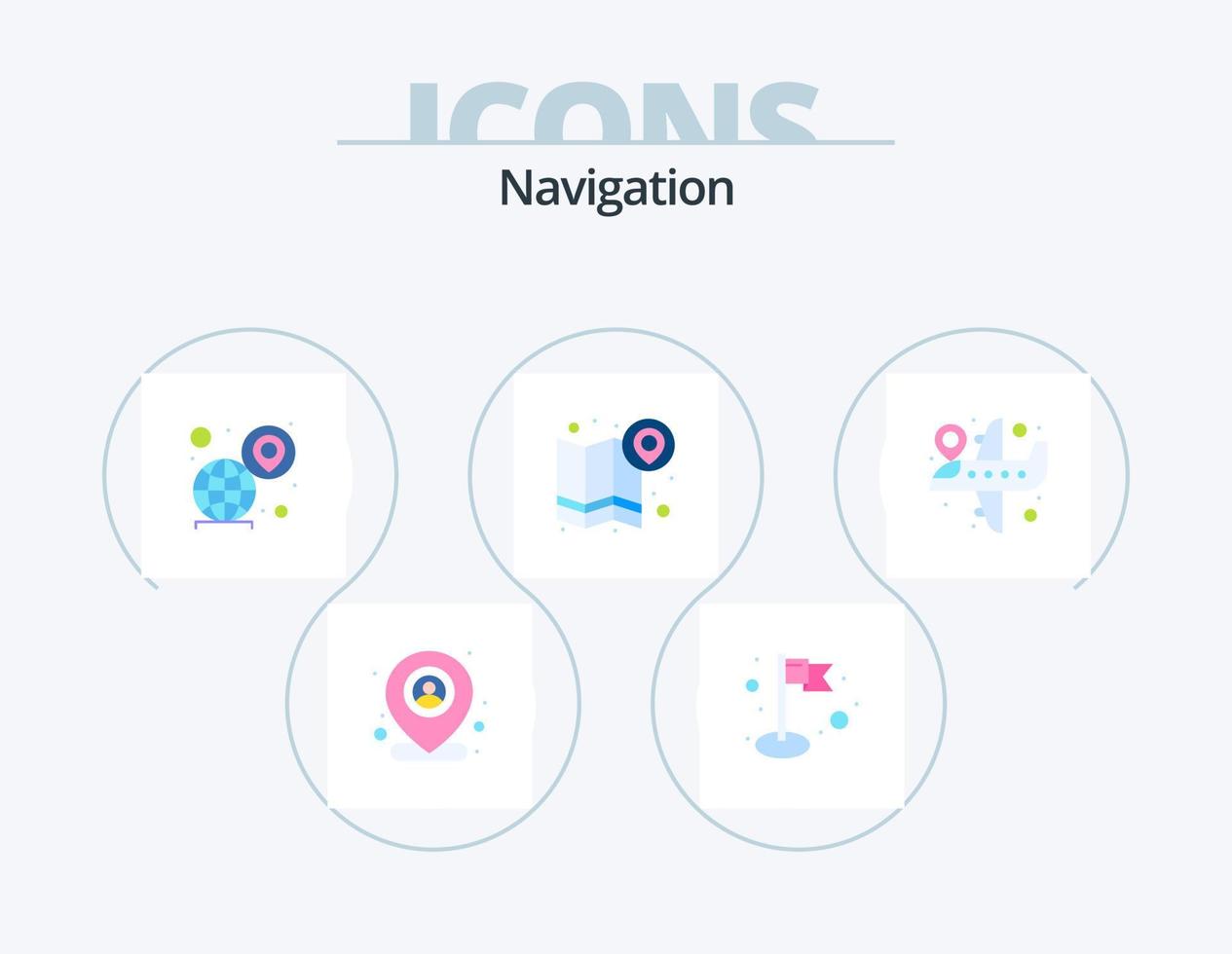 paquete de iconos planos de navegación 5 diseño de iconos. destino de vuelo navegación. globo. dirección. mapa vector