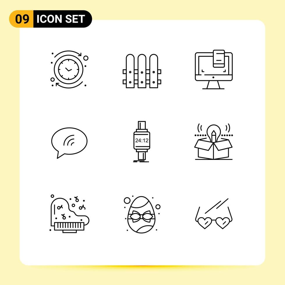 Stock Vector Icon Pack of 9 Line Signs and Symbols for smartwatch sand design chating message Editable Vector Design Elements
