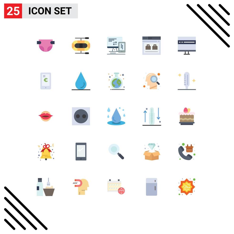 conjunto de pictogramas de 25 colores planos simples de elementos de diseño vectorial editables del sitio web del navegador de células de computadora de desarrollo vector