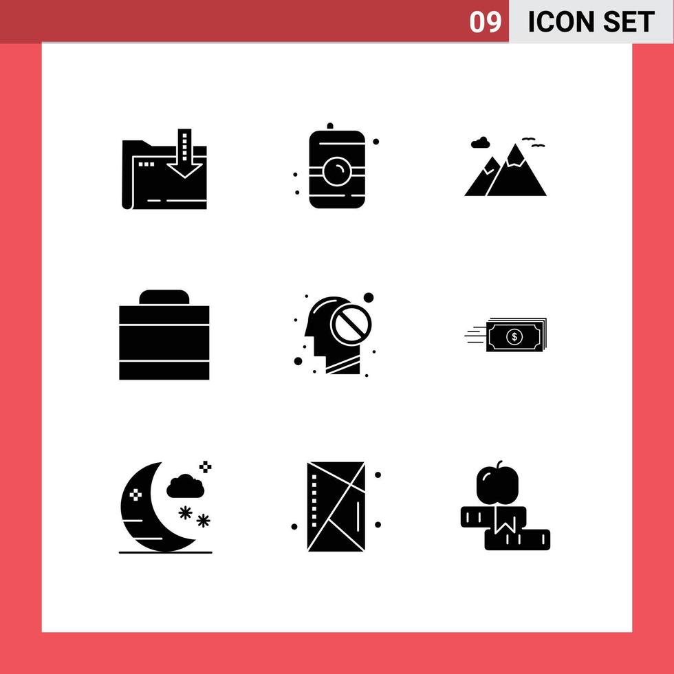 paquete de iconos vectoriales de stock de 9 signos y símbolos de línea para montañas humanas cerradas millones de elementos de diseño vectorial editables vector