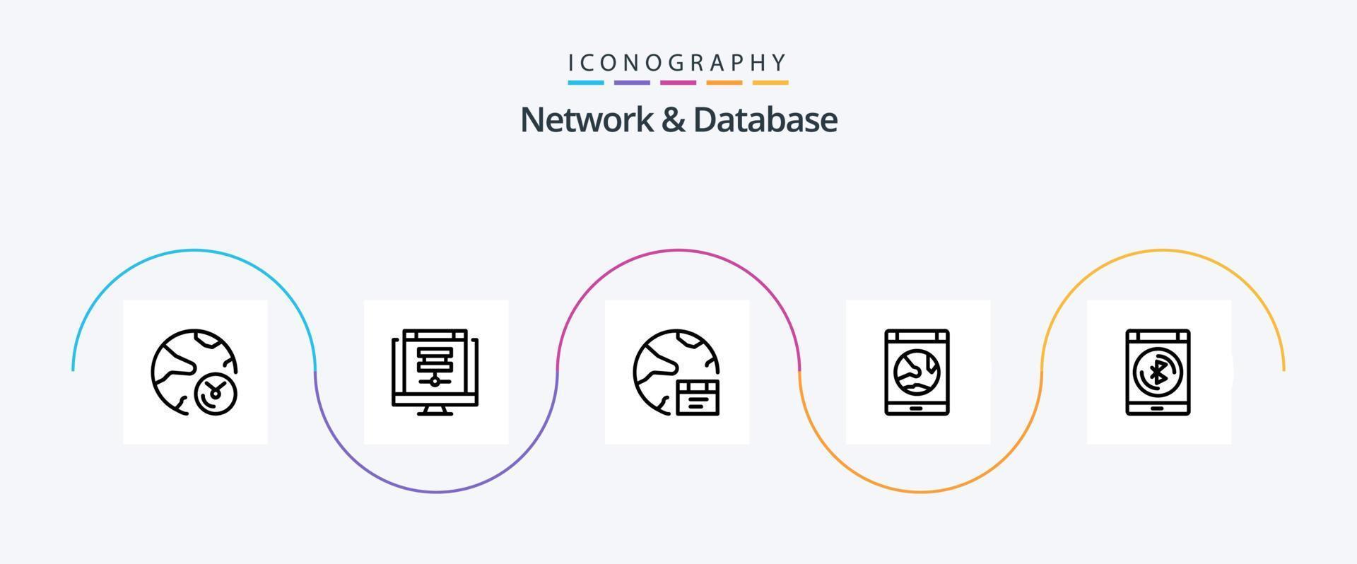 paquete de iconos de línea 5 de red y base de datos que incluye Internet. aplicación en línea. Internet. desarrollar vector