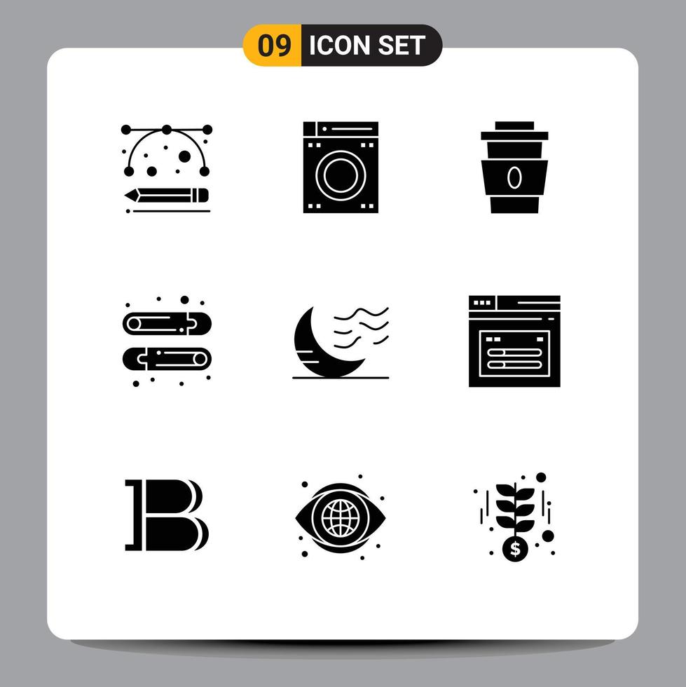 9 Universal Solid Glyph Signs Symbols of night climate cup pin baby Editable Vector Design Elements