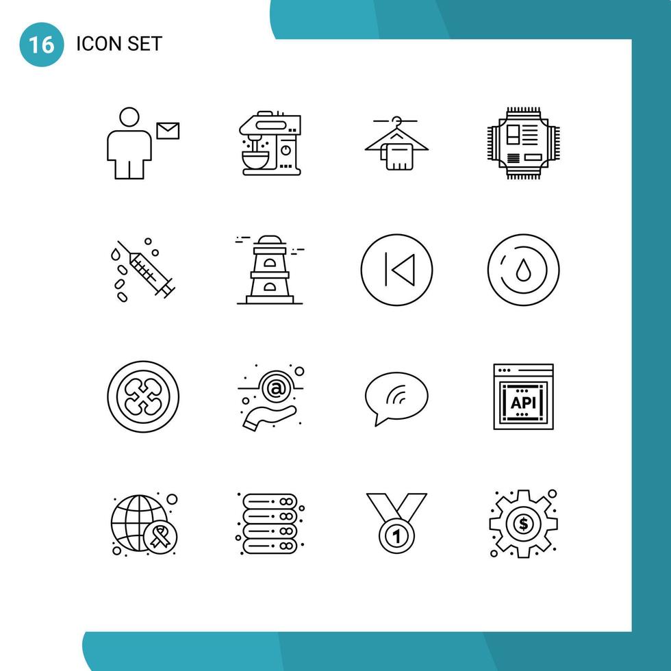 Modern Set of 16 Outlines and symbols such as technology microchip drink cpu hotel Editable Vector Design Elements