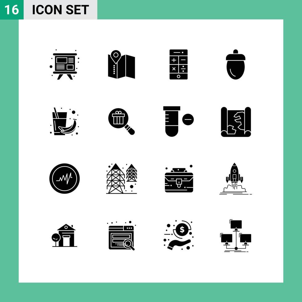 Universal Icon Symbols Group of 16 Modern Solid Glyphs of drink green math fruits farmer Editable Vector Design Elements