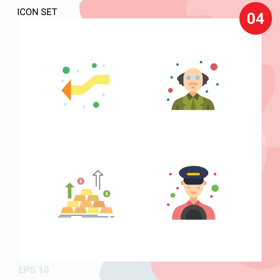 4 Thematic Vector Flat Icons and Editable Symbols of arrows cash left science growth Editable Vector Design Elements