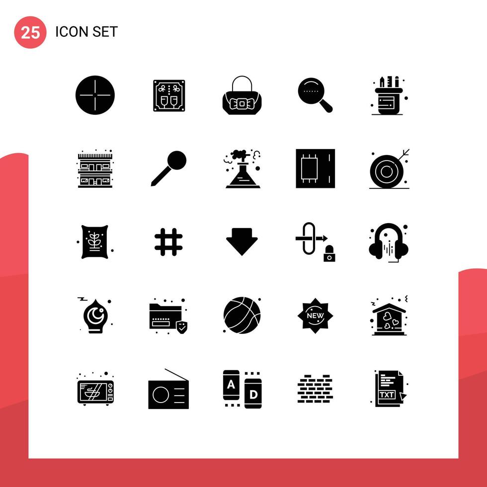 25 Thematic Vector Solid Glyphs and Editable Symbols of motel pen bag office search Editable Vector Design Elements