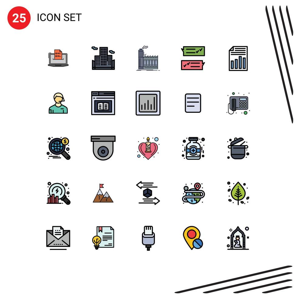 25 Universal Filled line Flat Colors Set for Web and Mobile Applications help chat business production industry Editable Vector Design Elements
