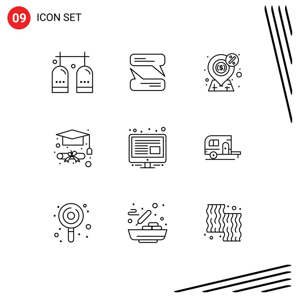 Modern Set of 9 Outlines and symbols such as management graduation cap dollar graduation present Editable Vector Design Elements