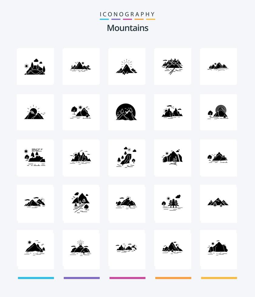 Creative Mountains 25 Glyph Solid Black icon pack  Such As mountain. fireworks. landscape. mountain. landscape vector