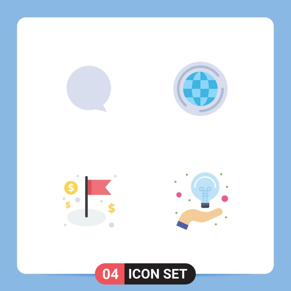 4 Universal Flat Icons Set for Web and Mobile Applications chat business world think bulb Editable Vector Design Elements