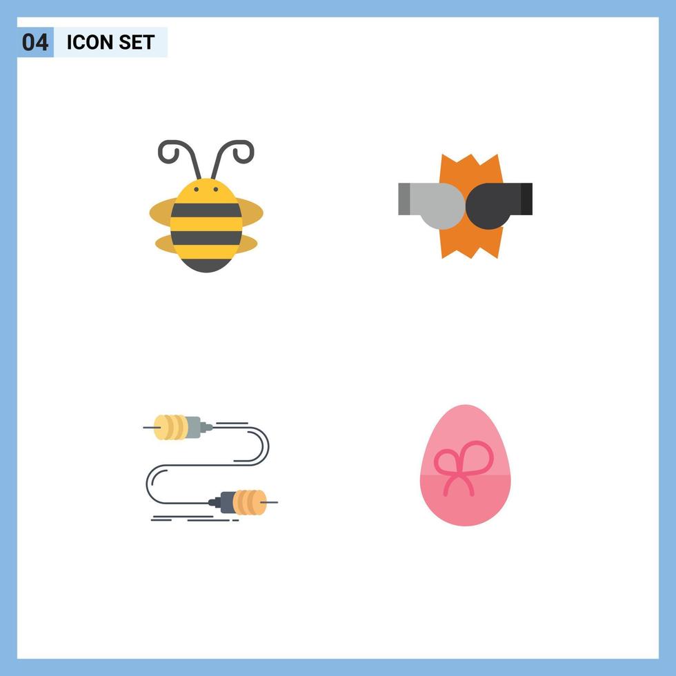 Group of 4 Flat Icons Signs and Symbols for bee insect communication ladybird fight marketing Editable Vector Design Elements