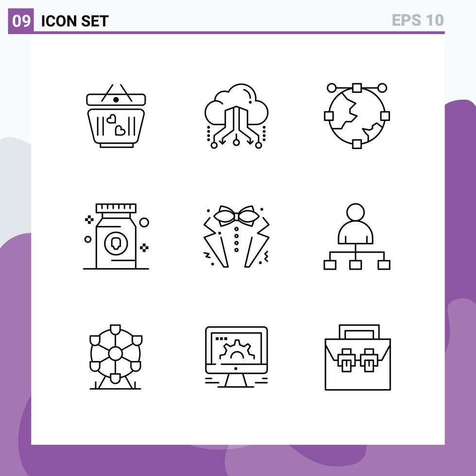 9 Universal Outline Signs Symbols of pill medication online drug globe Editable Vector Design Elements