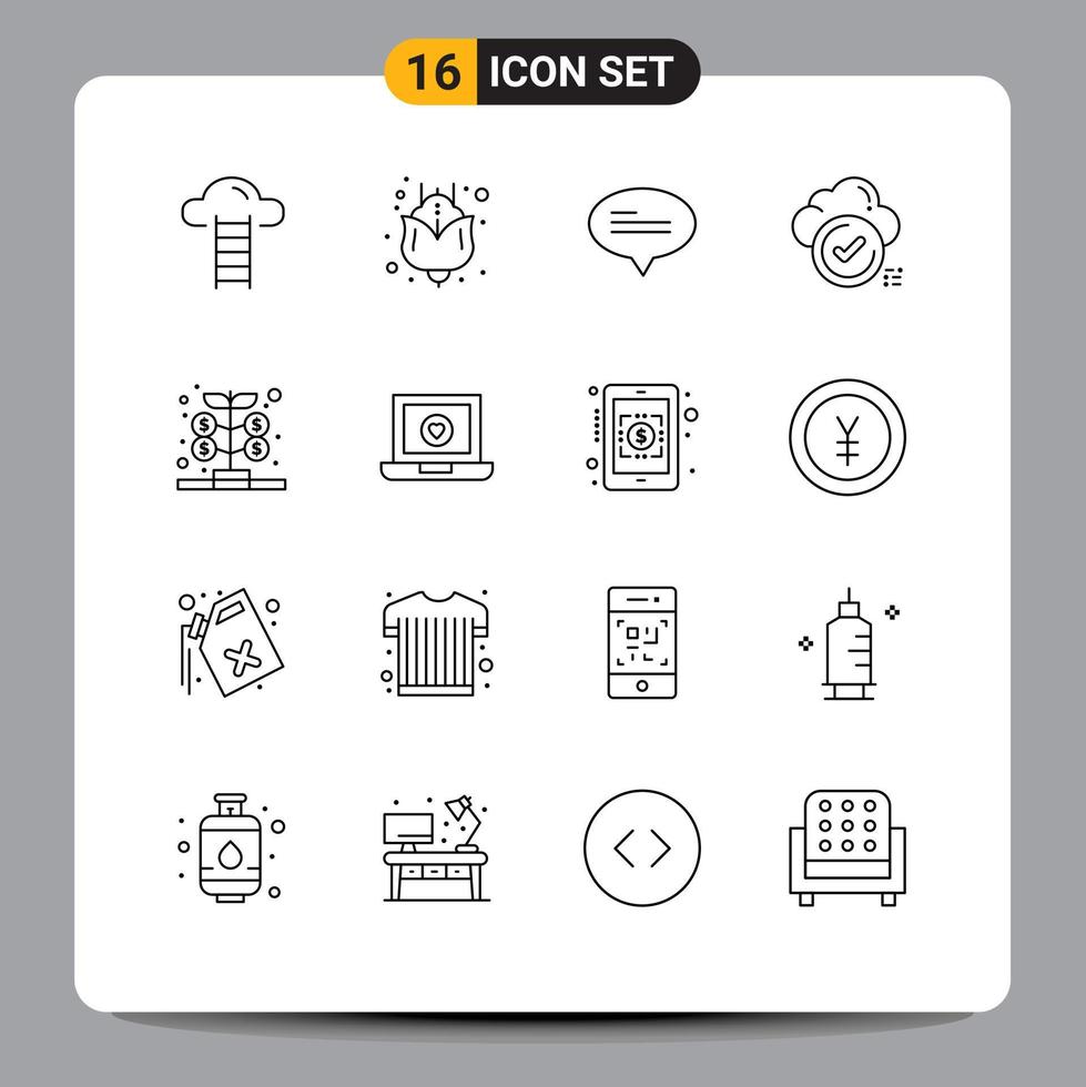 Group of 16 Modern Outlines Set for investment fund conversation checklist check Editable Vector Design Elements