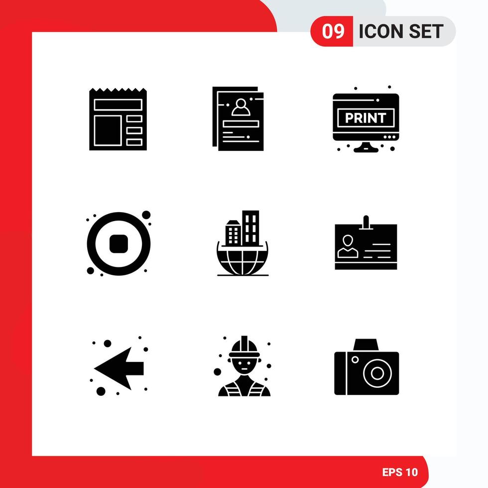 User Interface Pack of 9 Basic Solid Glyphs of video music user audio print Editable Vector Design Elements